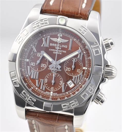 breitling chronomat brown leather stainless steel watch|breitling chronomat 42 men's watch.